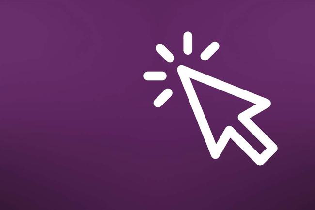 A white cursor on a purple gradient background