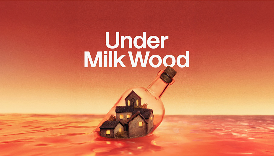 Houses inside a glass bottle floating on water