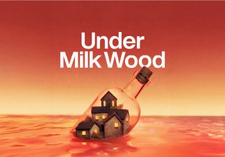 Houses inside a glass bottle floating on water